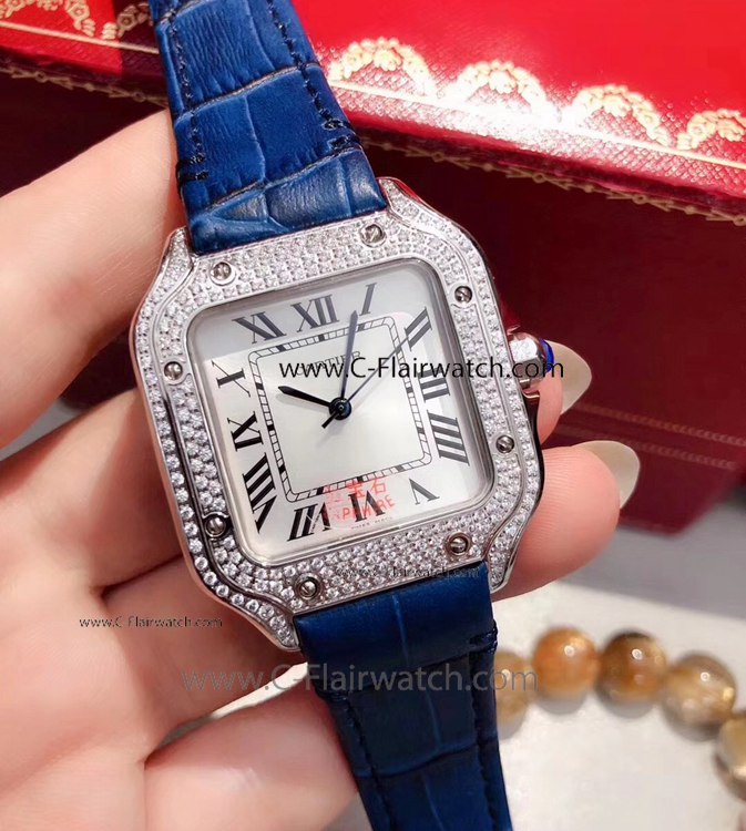 2019 New Cartier Santos Diamond Watch Blue Diamond Watch
